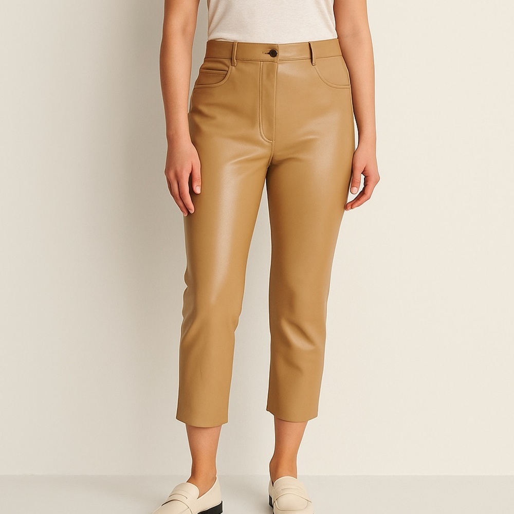 Wilfred Tan Faux Leather Straight-Leg Crop Pants